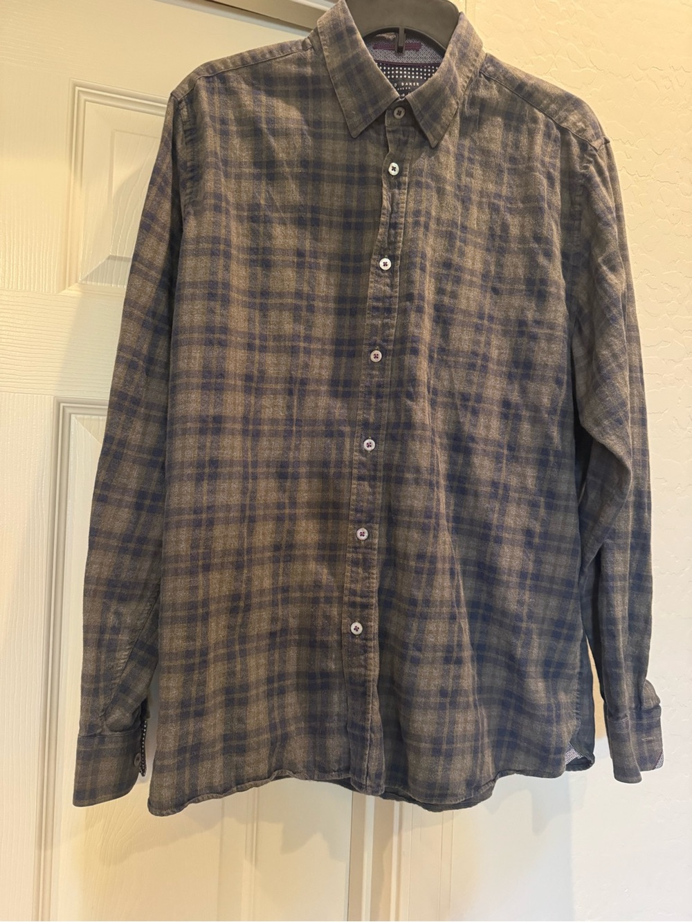 Ted Baker Blue Plaid Flip Cuff Flannel Shirt Mens Button Up Size 6/42